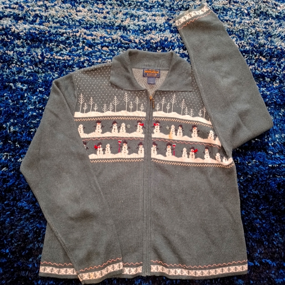 Woolrich Sweater Full Zip Up Cardigan With Snowmen
